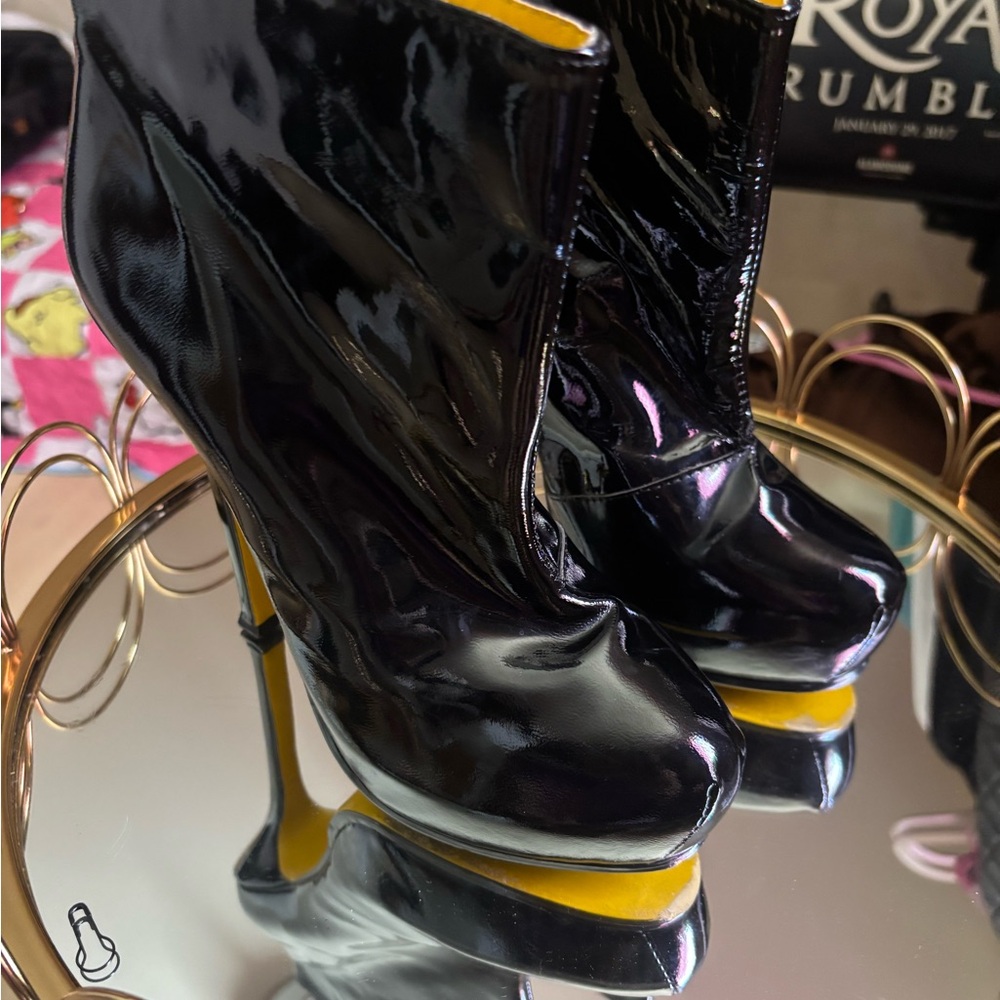 YSL Black Patent Leather Ankle Boots